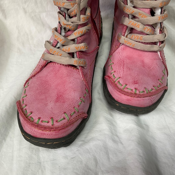 TMA Eyes Pink Leather Green Trim Lace Up Boots (EU size 37) - Picture 7 of 10